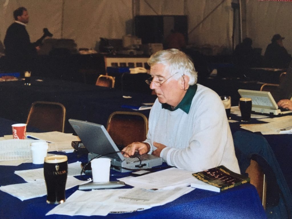 Colm Smith at a European Tour event in 1996 - Note the pints of Guinness not on Colm's table but also behind.