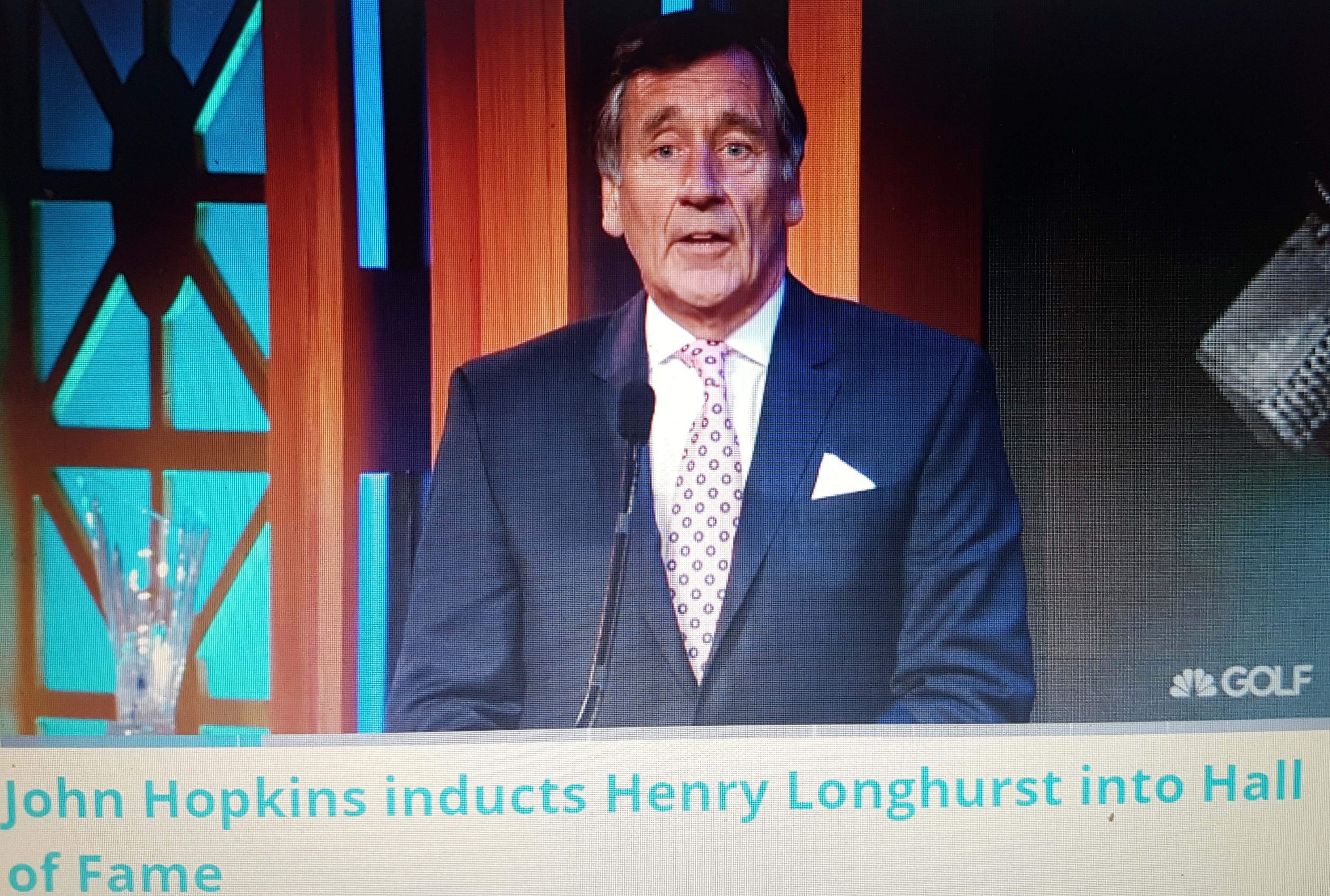 John Hopkins speaks on behalf of Henry Longhurst - 2017 Golf Hall of Fame ceremony in New York