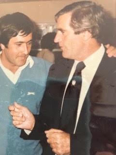 Seve Ballesteros. puts his arm around Mark Wilson.