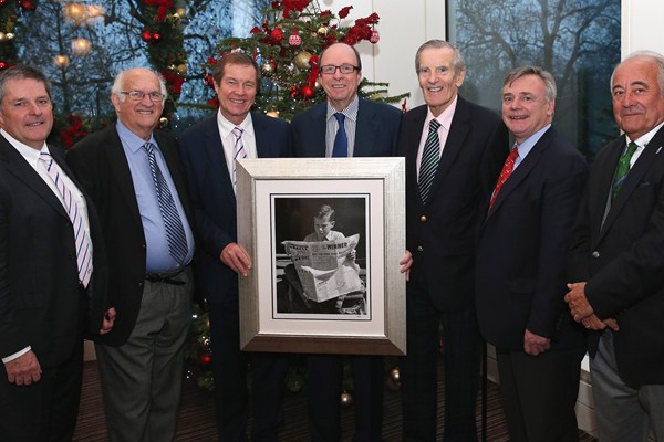 Mitchell Platts lunch in 2013 with members of the European Tour. (L-R) Scott Kelly, Neil Coles, George O’Grady, Mark Wilson, Ken Schofield, and Angel Gallardo. (EuropeanTour)